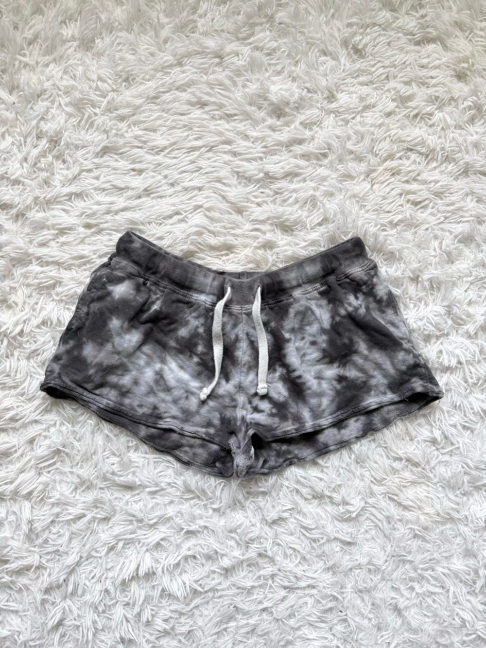 Women’s Tie-Dye Black & Gray Athletic Lounge Shorts with Drawstring